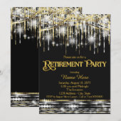 Black Gold Glitter Sparkle Lights Retirement Party Kaart (Voorkant / Achterkant)