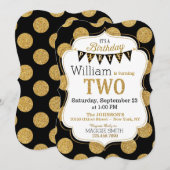 Black Gold Glitter Sparkle Second Birthday Invite Kaart (Voorkant / Achterkant)