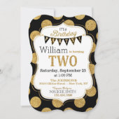 Black Gold Glitter Sparkle Second Birthday Invite Kaart (Voorkant)