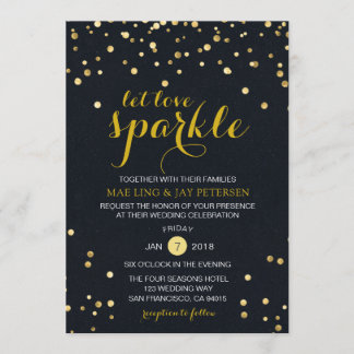 Black Gold Glitter Sparkle Wedding uitnodiging