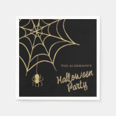 Black & Gold Glitter Spiderweb Halloween Party Servet (Voorkant)