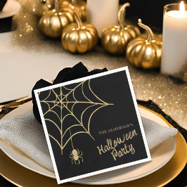 Black & Gold Glitter Spiderweb Halloween Party Servet