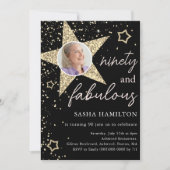Black & Gold Glitter Star 90e verjaardag Kaart (Voorkant)