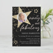Black & Gold Glitter Star 90e verjaardag Kaart (Staand voorkant)