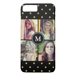 Black Gold Glitter Stippen Photo Collage Monograme iPhone 8/7 Plus Hoesje