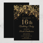 Black Gold Glitter String Lights 16th Birthday Kaart (Voorkant / Achterkant)