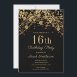 Black Gold Glitter String Lights 16th Birthday Kaart<br><div class="desc">Elegant 16e verjaardagsfeest voor meisjes met prachtige glitterige gouden snaarlampen en mousserende mankeh op een zwarte achtergrond. De tekst,  de doopvont,  en de formulering zijn volledig klantgericht gebruikend het ontwerphulpmiddel van Zazzle. Neem contact met ons op voor hulp bij het aanpassen of aanpassen van producten.</div>