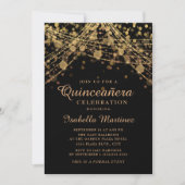 Black Gold Glitter String Lights Quinceañera Kaart (Voorkant)