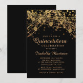 Black Gold Glitter String Lights Quinceañera Kaart (Voorkant / Achterkant)