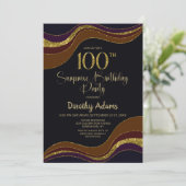 Black Gold Glitter Surprise 100th Birthday Party Kaart (Staand voorkant)