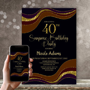 Black Gold Glitter Surprise 40e verjaardag Kaart