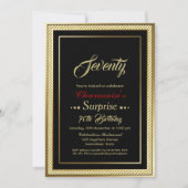 Black Gold Glitter Surprise 70th Birthday Party Kaart (Voorkant)