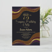 Black Gold Glitter Surprise 75e verjaardagsfeestje Kaart (Staand voorkant)