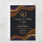 Black Gold Glitter Surprise 80th Birthday Party Kaart (Voorkant)