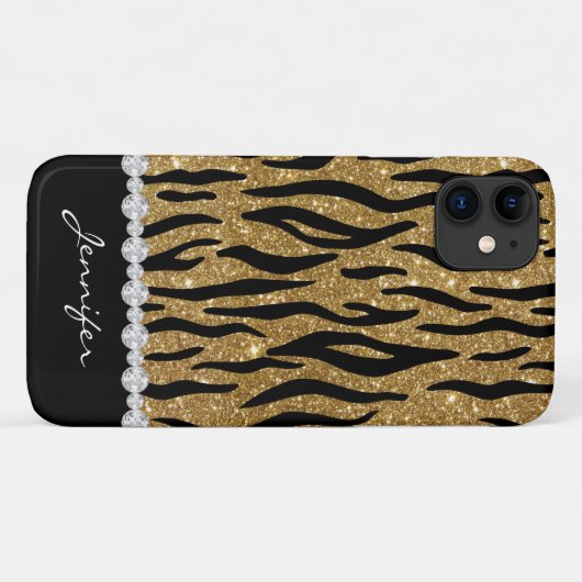 Black & Gold Glitter Tiger Print Diamonds, naam Case-Mate iPhone Case (Achterkant (horizontaal))
