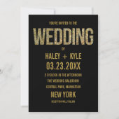 Black & Gold Glitter Typografie Huwelijksuitnodigi Kaart (Voorkant)