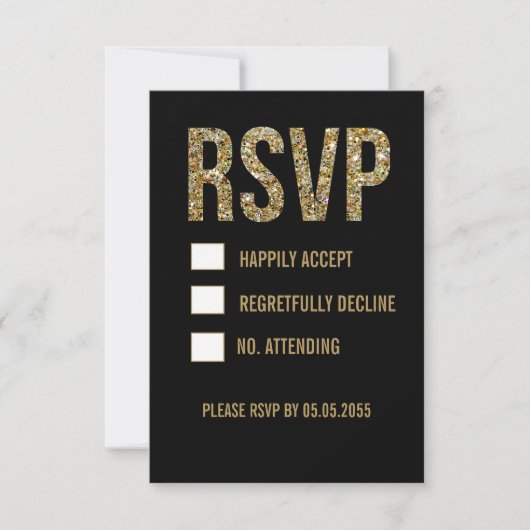 Black & Gold Glitter Typografie Weddenschap RSVP-k RSVP Kaartje (Voorkant)