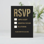 Black & Gold Glitter Typografie Weddenschap RSVP-k RSVP Kaartje (Staand voorkant)
