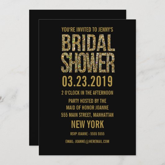 Black Gold Glitter Typography Vrijgezellenfeest In Kaart (Voorkant / Achterkant)