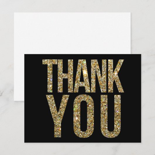 Black & Gold Glitter Wedding Bedankt Briefkaart (Voorkant / Achterkant)