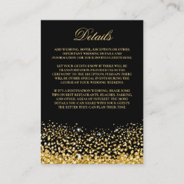 Black Gold Glitter Wedding Details Enclosure Kaart