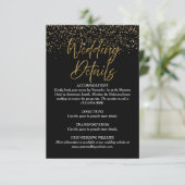 Black & Gold Glitter Wedding Details Kaart (Staand voorkant)