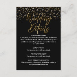 Black & Gold Glitter Wedding Details Kaart