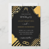 Black Gold Glitter Wedding Invitation Sjabloon (Voorkant)