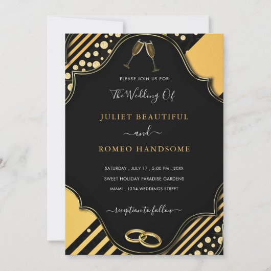 Black Gold Glitter Wedding Invitation Sjabloon (Voorkant)
