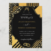 Black Gold Glitter Wedding Invitation Sjabloon (Voorkant / Achterkant)