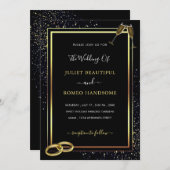 Black Gold Glitter Wedding Invitation Sjabloon (Voorkant / Achterkant)