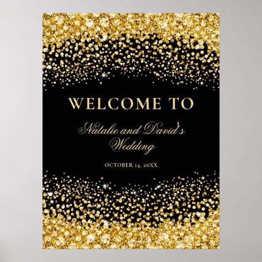 Black Gold Glitter Welkom bruiloft Poster (Voorkant)