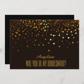 Black Gold Glitter, word je mijn bruidsmeisje? Kaart (Voorkant / Achterkant)