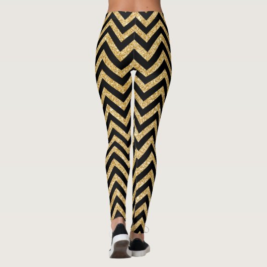 Black Gold Glitter Zigzag Stripes Chevron Pattern Leggings (Achterkant)