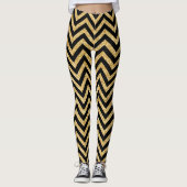 Black Gold Glitter Zigzag Stripes Chevron Pattern Leggings (Voorkant)