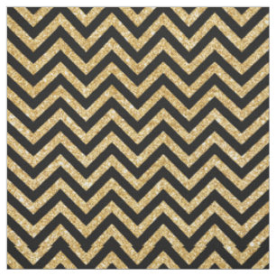 Black Gold Glitter Zigzag Stripes Chevron Pattern Stof