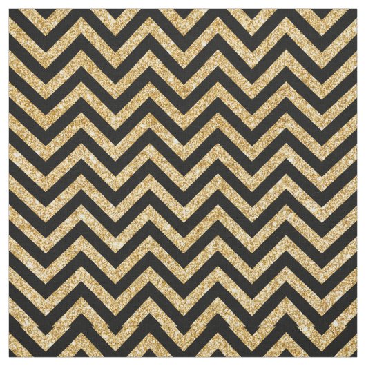 Black Gold Glitter Zigzag Stripes Chevron Pattern Stof (Swatch)