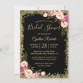 Black Gold Glitters Floral Glamour Vrijgezellenfee Kaart