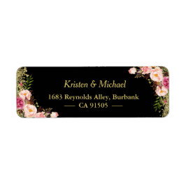 Black Gold Glitters Pink Floral Etiket