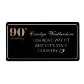 Black & Gold Glittery Number 90th Birthday Address Etiket (Voorkant)