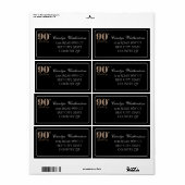 Black & Gold Glittery Number 90th Birthday Address Etiket (Full Sheet)