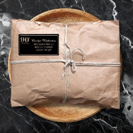 Black & Gold Glittery Number 90th Birthday Address Etiket