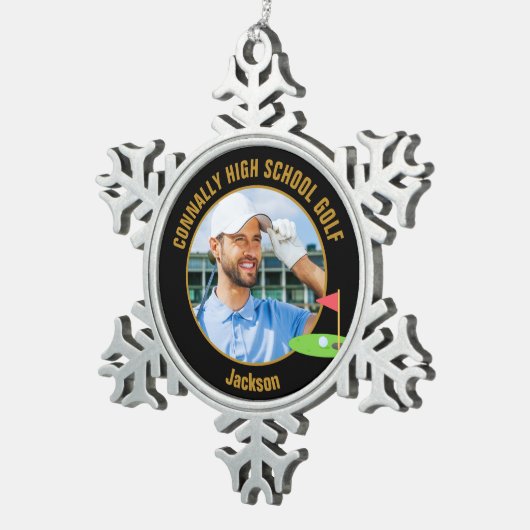 Black Gold Golfer Photo High School Golf Team Tin Sneeuwvlok Ornament (Rechts)