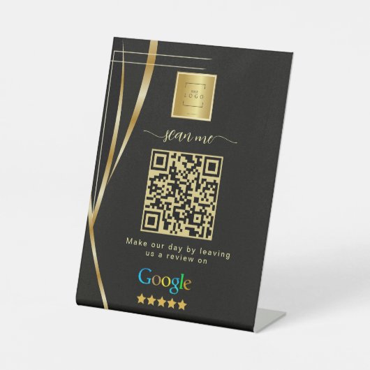 Black Gold Google Reviews Zakelijk Link QR Code   Reclamebord Met Voetstuk (Voorkant)