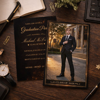 Black Gold Grad Portrait Invitation Kaart