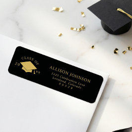 Black Gold Graduation Cap Return Address Etiket