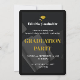 Black Gold Graduation Party Editable Invitation Kaart