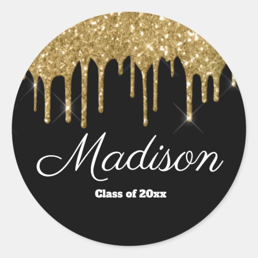 Black & Gold Graduation Party Favoriete Klasse van Ronde Sticker (Voorkant)