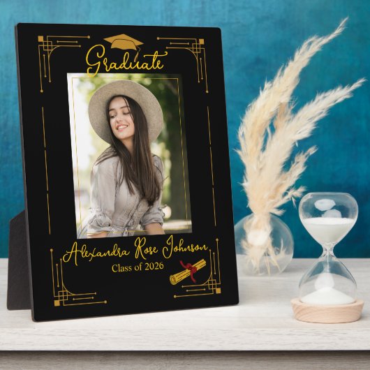 Black & Gold Graduation Photo Keepsake Gift Fotoplaat (Zijkant)