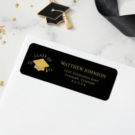 Black Gold Graduation Return Address Etiket